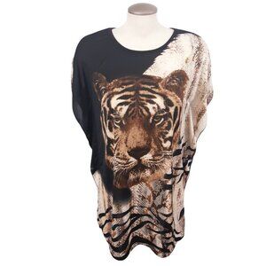 Womens Graphic Tunic Top Size Med Tiger Face All Over Photo Print Beach Cover Up